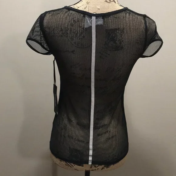 {bebe sport} NWT Black Mesh Sweatheart Top - Picture 3 of 10